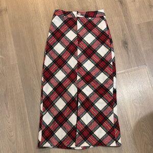 Vestique Red and White Maxi Pencil Skirt with Slit for Work